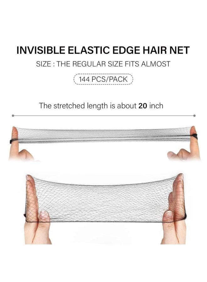 ChicAbode Hair Net Black, 144pcs 20inches Layer by Layer Stacking Comfortable Invisible Long Lasting Elastic Lightweight Honeycomb Nylon Hair Nets, Perfect for Women and Men(144PCS, Black) - Image 3